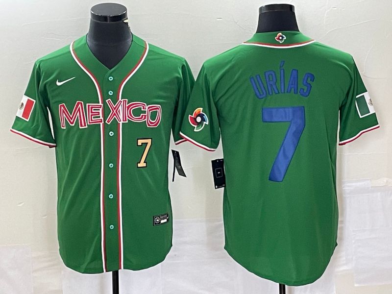 Men 2023 World Cub Mexico 7 Urias Green blue Nike MLB Jersey4